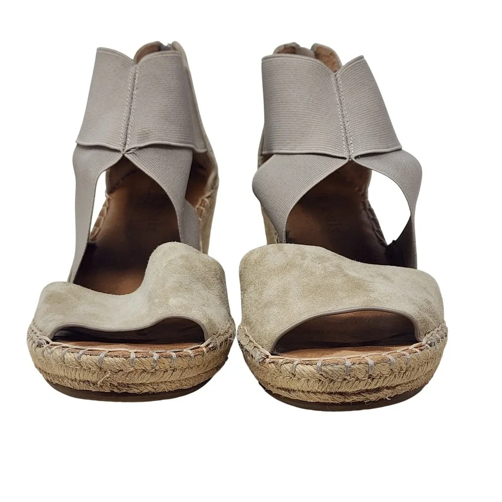Gentle Souls Wedge Sandals 9 Womens‎ Taupe Colleen Espadrille Elastic Suede Boho